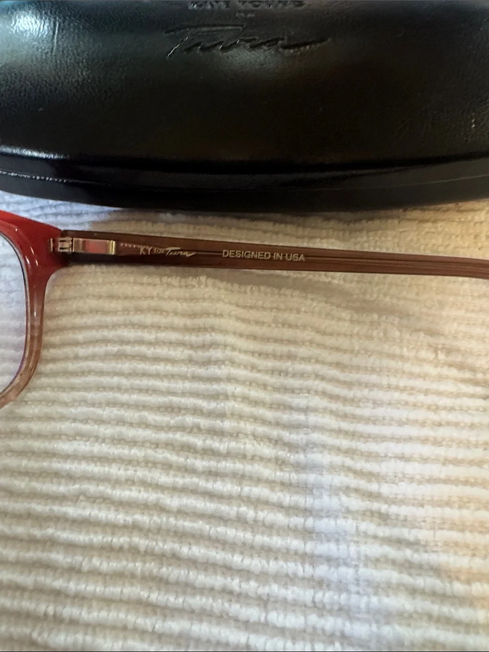 Kate Young for Tura - pink/brown glasses frames with stud detail